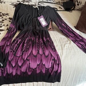 Amanda & Chelsea Black and Purple Midi Dress